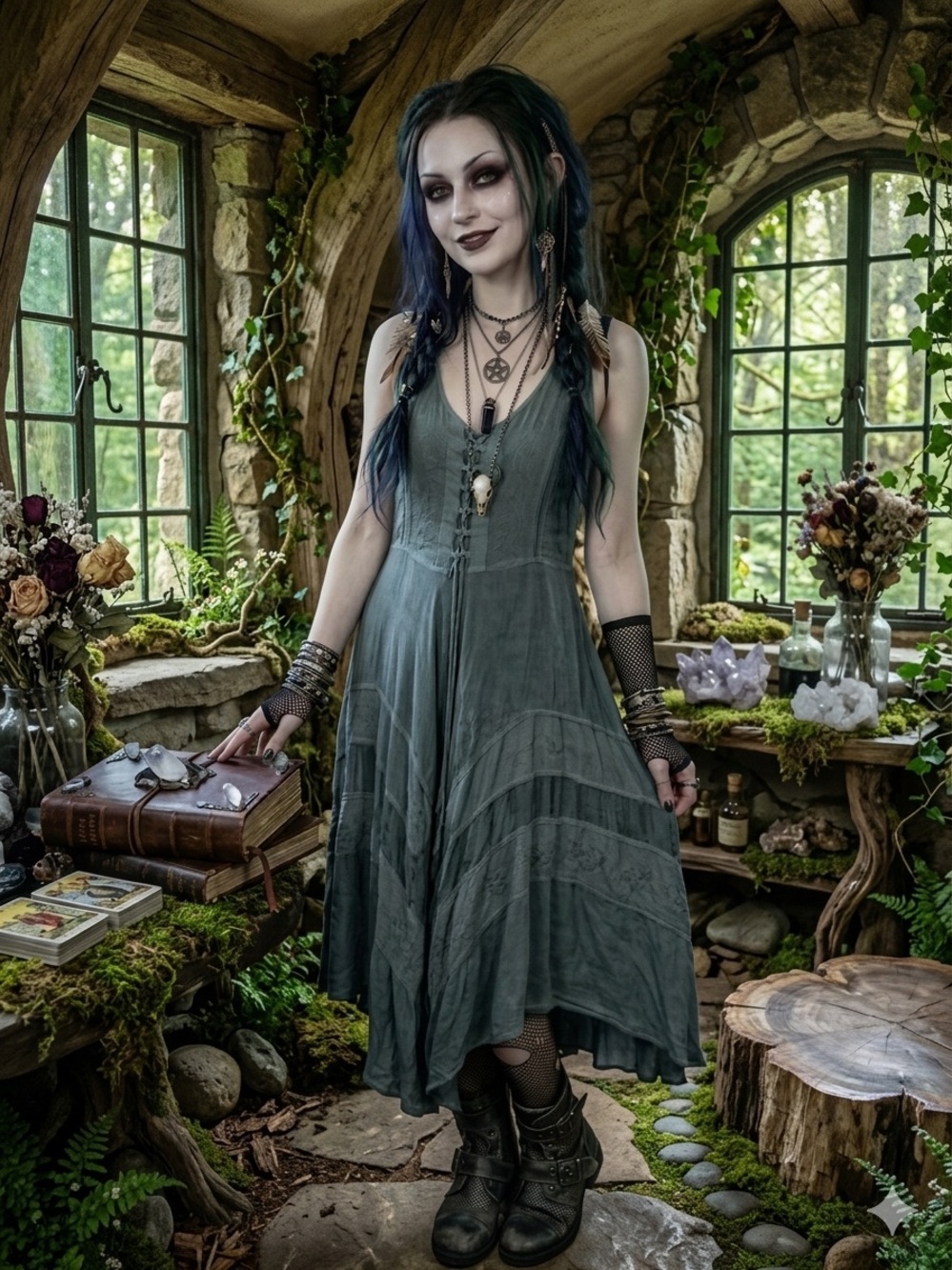 Women’s Fashion Terminal Goth Whimsy Fairy Blue Flowy Dress Free Size